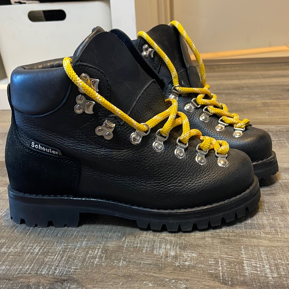 PROENZA SCHOULER HIKING BOOTS BLACK LEATHER & SUEDE SIZE 39 LACE-UP ANKLE BOOTS